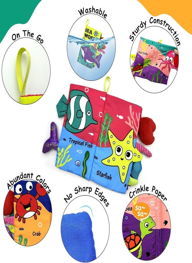 BeFunky Baby Fabric Book, Soft 3D Picture and Crinkle Book for 0-12 Months, Sensory Montessori Learning Toy for Boys and Girls (Sea World), Multicolor - Image 2